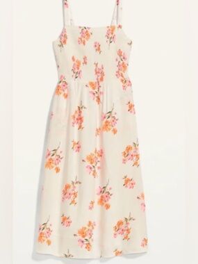 Old Navy SZ M White,Orange Floral Print Dress with adjustable Straps,Pockets.